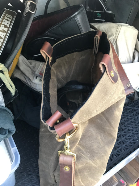 SCBA Mask / Utility Bag..Waxed Canvas and Leather ...FLEECE LINING